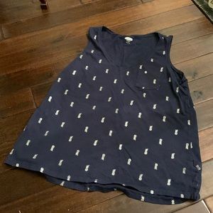 Old Navy Pineapple 🍍 Tank Top, Navy Blue with Silver Pineapples and a Pocket